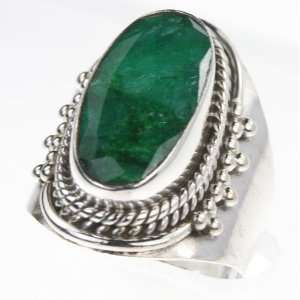   925 Sterling Silver SYNTHETIC EMERALD Ring, Size 6.5, 8.74g Jewelry