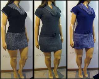Cowl Neck Mini Sweater Dress Black or Purple   1X  14/16 2X   16/18 3X 