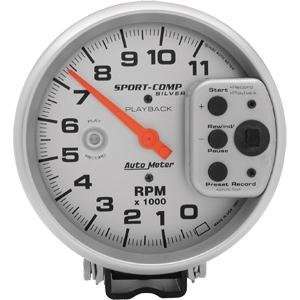  Auto Meter 5in. Playback Tachometer   Silver Face 19264 