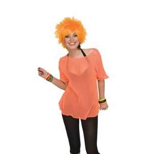   Neon Orange Fishnet Tee Shirt 80s Costume Accessory 