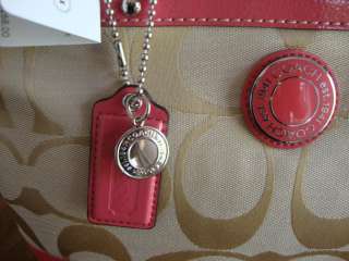 Coach 19046 Signature Stripe Tote Handbag Purse Bag COREL/khaki 