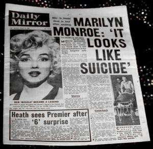 VERY RARE 1962 DAILY MIRROR MARILYN MONROE NEWSPAPER  