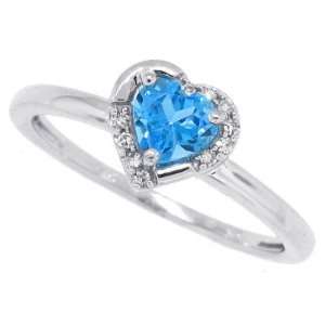  0.62ct Blue Topaz Diamond Heart Ring in 10Kt White Gold 5 