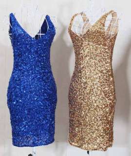 Sexy Sequins Double V Cocktail Party Mini Tank Dress 8052  