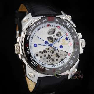 Mens Skull Stainless Case Wrist Watch Automatic Mechanical Black 