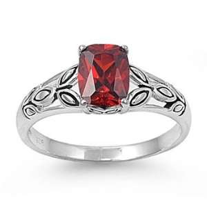   Ring with Garnet CZ   Face Height8mm , Band Width2.5mm   Size  6