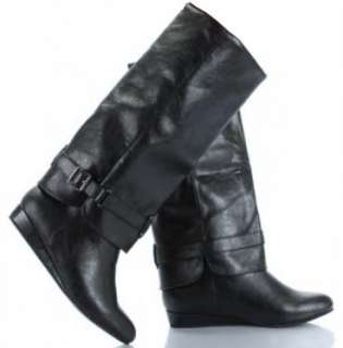 Folded Fashion Flat Ladies Shoes BLACK Color Boots 5.5  