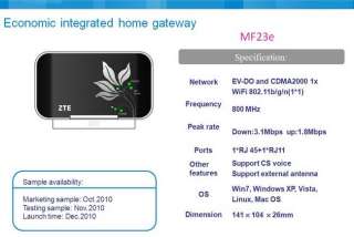 ZTE MF23E 3G 7.2 Mbps CDMA 1X EVDO Wireless WiFi Broadband Router 