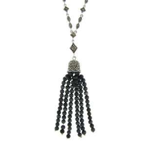  Marcasite Vintage Beaded Tassle Necklace Sterling Silver Jewelry