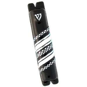  Glistening Stripes Glass Mezuzah White on Black