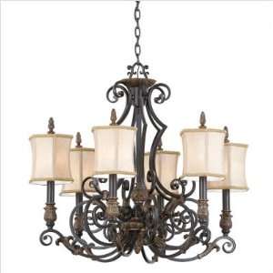  French Country Six Light Chandelier in Provincial Bronze 