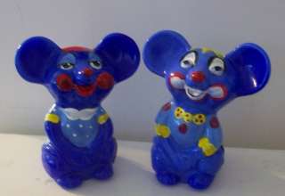 FENTON RARE SET OF PERIWINKLE CLOWN MICE MOUSE MADE EXCLUSIVELY FOR 