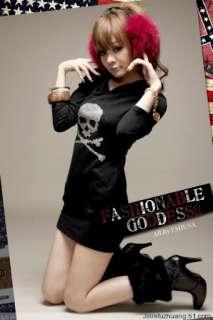 Womens Hoodie Studded Skull T shirt Mini Dress XS S/2 8  