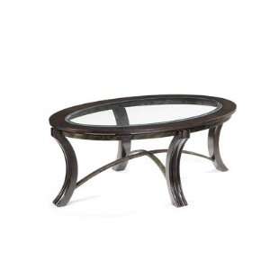   Cinnamon Finish Wood and Glass Oval Cocktail Table Furniture & Decor