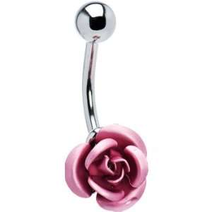  SINGLE Pink ROSE Belly Button Ring Jewelry