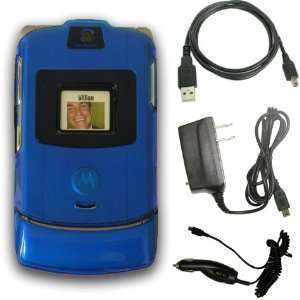  **COMBO** Motorola Razr V3 Transparent Blue Faceplate Case 