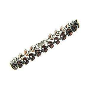    Sterling Silver Marcasite Genuine Garnet Leaf Bracelet Jewelry