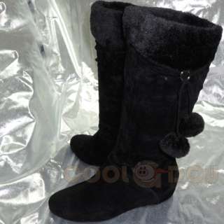 Fashion PomPoms Wedge Heal Woman Boot New Black All Siz  