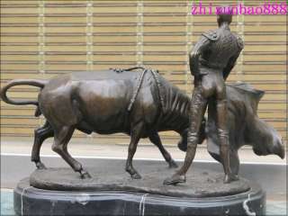 Spain ART Bronze & Marble matador OX Red cloth Spanish Fighting Bull 