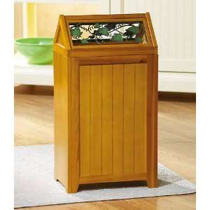  Maple Wood Trash Can With Ivy Pattern Swing Door 