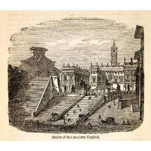  1875 Wood Engraving Stairs Modern Capitol Italy Cityscape 
