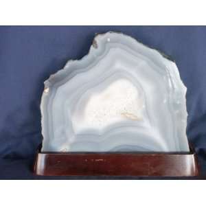  Polished Thick Slab Agate with Wood Base, 8.10.25 