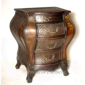  Bombe Drawers Rattan Wood Chest Dresser Side Table 