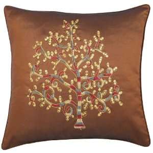   Pillow Sham With Embroidered Bodhi Tree Design   Brown