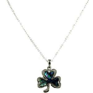 Wild Pearle Genuine Abalone Shell Shamrock Charm Necklace ~ Comes Gift 