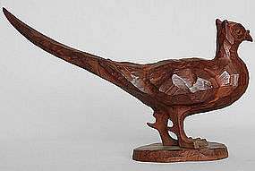 Japanese Modern Late 20th Century Bronze Horned Pheasant  