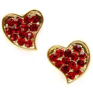  Adorable Gold Tone Sparkling Red Crystal Embellished Heart 