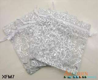 50 White Silver Pattern organza Favor bags 3.5x5 XFM7  