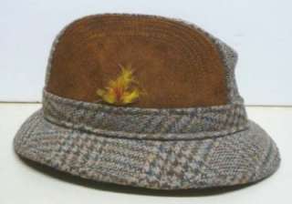 HENSCHEL HAT X LARGE WOOL & SUEDE TRIM FEATHER ACCENT MADE IN USA 