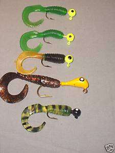 Vintage 5 Metal head Fishing lures w/ Jelly Rubber  