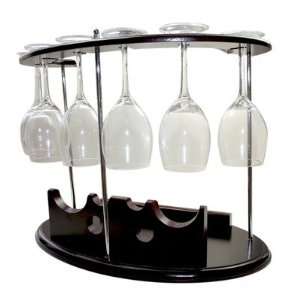   Wine Set with Wood Stand and 6 10 Ounce Wine Glasses