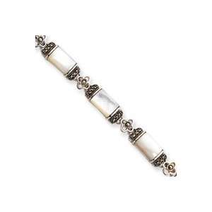   MOP Marcasite Bracelet 7 Inch   Fold Over Catch   JewelryWeb Jewelry