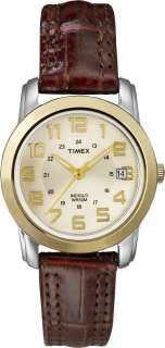 Timex Womens Sport Black/Brown Leather Strap White/Champagne Dial 