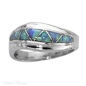   Silver Twist Imitation Blue Opal Triangle Inlay Ring Size 8 Jewelry