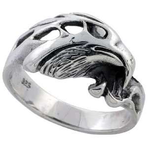 Sterling Silver Bird Head Biker Ring (Available in Sizes 6 to 15), 3/8 