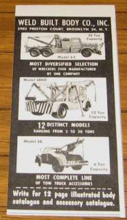 1955 VINTAGE AD~WELD BUILT WRECKERS~TOW TRUCKS~3 MODELS  