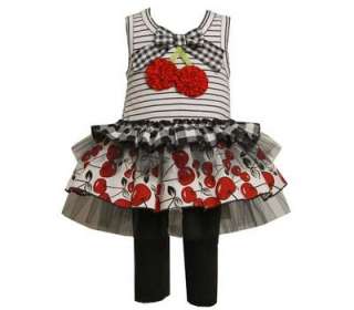   Baby Girls Black / White Cherry Dress & Leggings Outfit Set 2T  