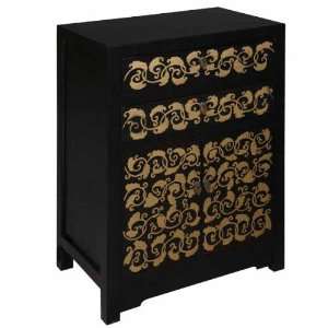   Furniture   34 Black Wood Storage Cabinet With Gold Vine Patterning