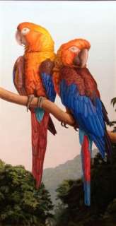 Dallas John Cuban Macaws Original Oil Painting on Board Hand Signed 