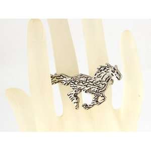   Alloy Flat Rustic Wild Running Bareback Stallion Horse Ring Jewelry
