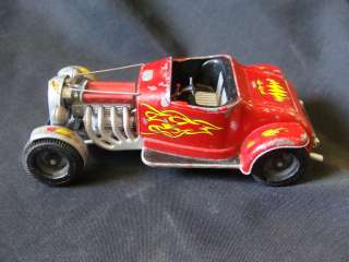 Vintage Hubley Metal Hot Rod Painted Red With Flames Built Model Car 