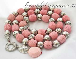 37 20MM cylinder pink coral ball cupronickel NECKLACE, I starting so 