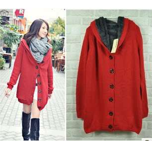 Women Lady Stylish Warm Thick Hooded Button Sweater Cardigans Coat 5 