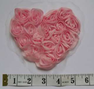Victorian 3D Chiffon Pink Rose Heart Shape Appliques SA072  
