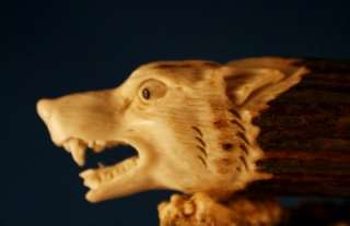 3D Snarling Wolf Head Carved Antler Knife Handle Art  
