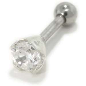   Sterling Silver Round Cut Cubic Zirconia Cartilage Earring Stud 18G